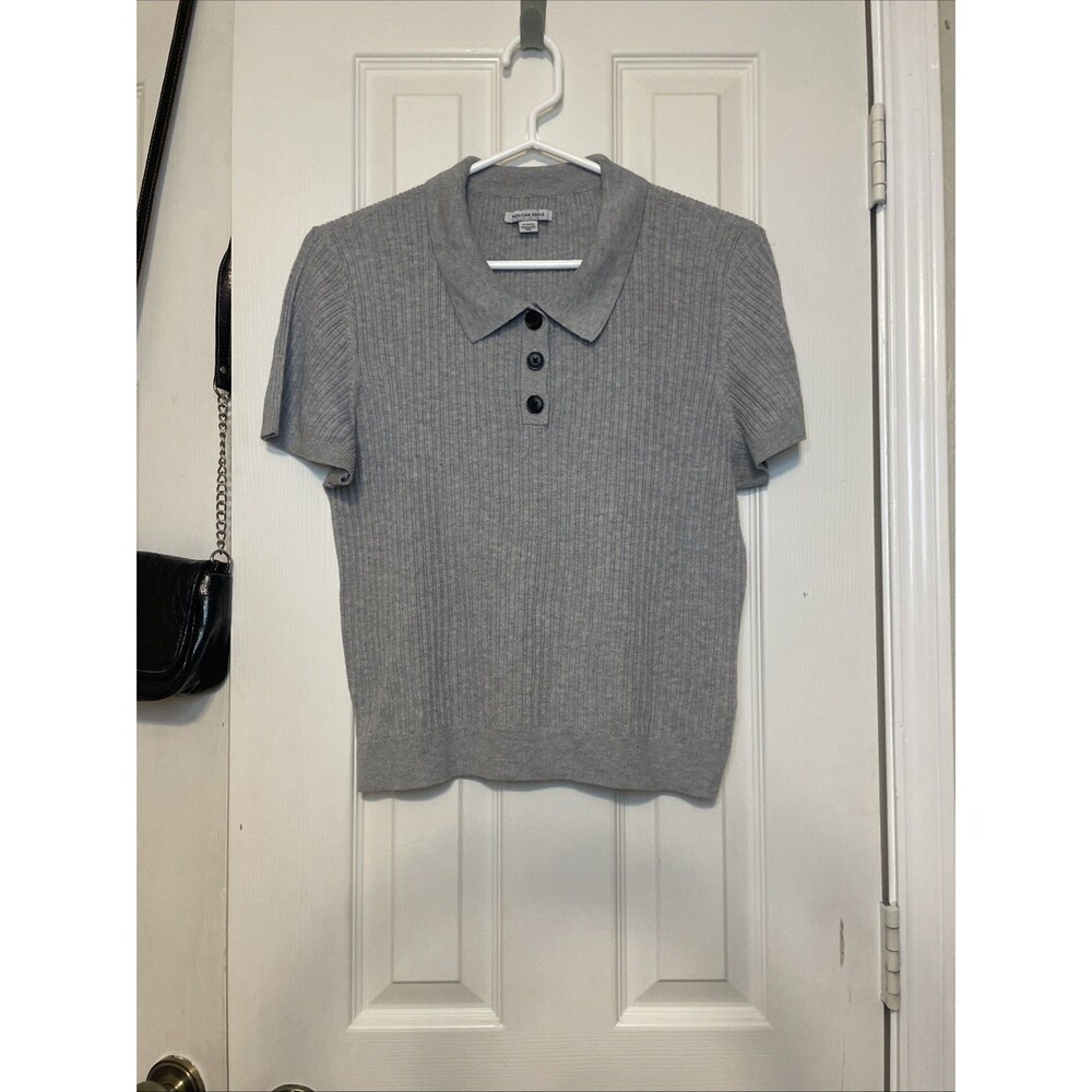 American Eagle Ribbed Knit Polo XL Gray Collared Short Sleeve Sweater Y2K Preppy